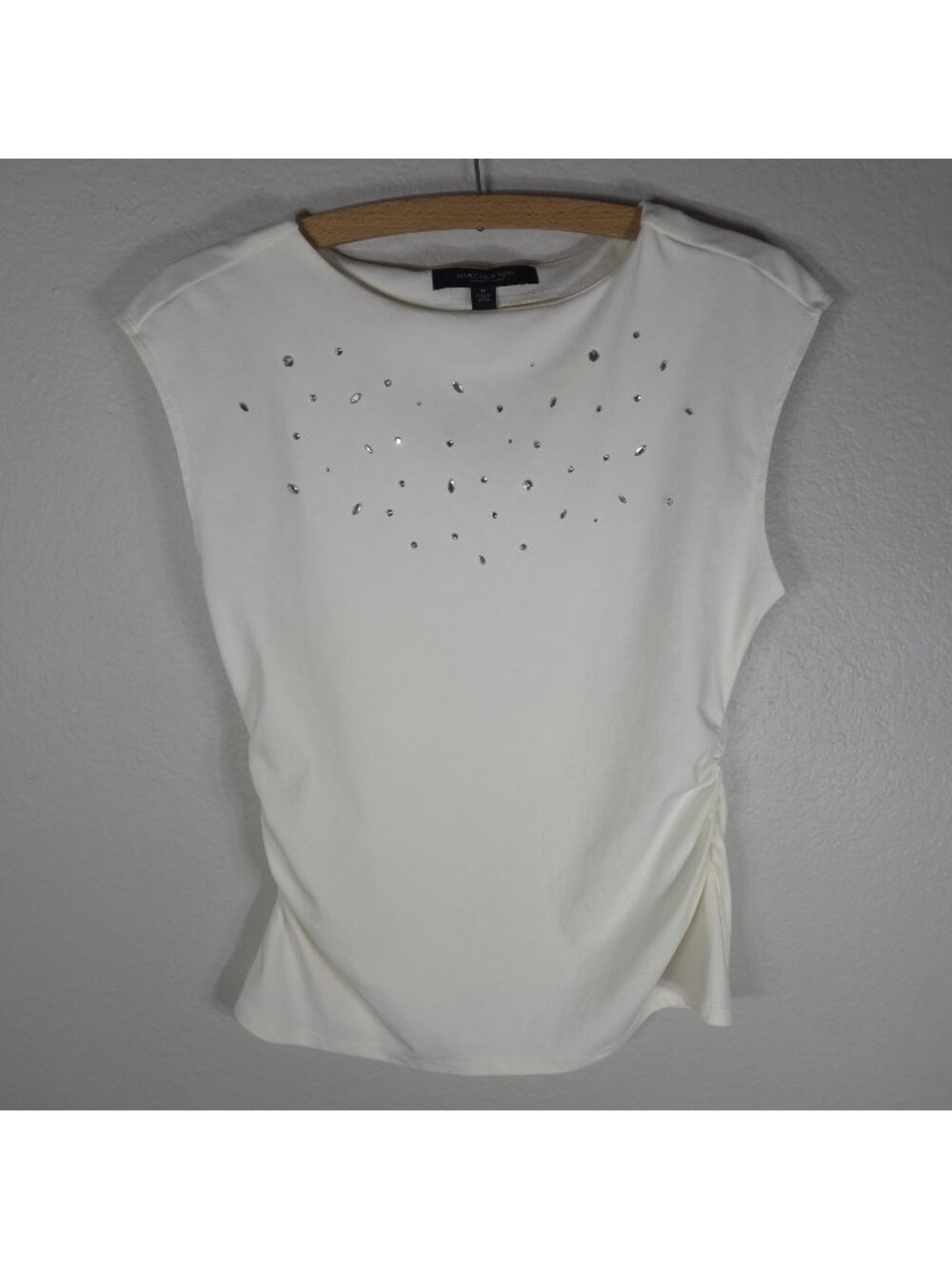 Marc New York Ivory Sleeveless Embellished Top Gathered Sides Size M